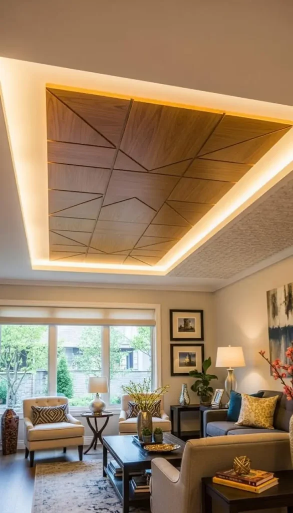 Wooden False Ceiling design Accents for Warmth Without Bulk